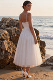 White Glitter A-Line V-Neck Maxi Beach Wedding Dress