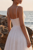 White Glitter A-Line V-Neck Maxi Beach Wedding Dress
