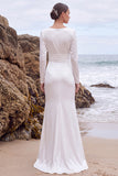 White Satin Ruched Mermaid V-Neck Long Sleeves Wedding Dress