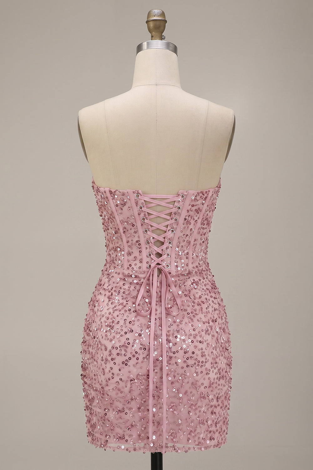 Sparkly Pink Corset Ruched Tight Strapless Sequin Short Homecoming Dress