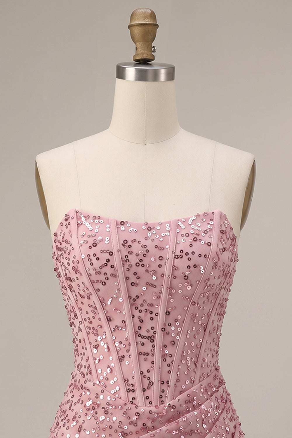 Sparkly Pink Corset Ruched Tight Strapless Sequin Short Homecoming Dress