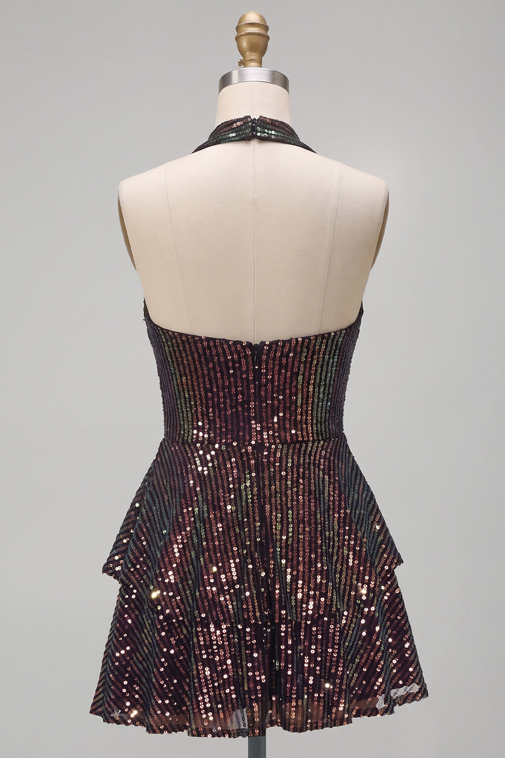 Sparkly Black Corset Sequin Ruffled Halter A Line Short Homecoming Dress