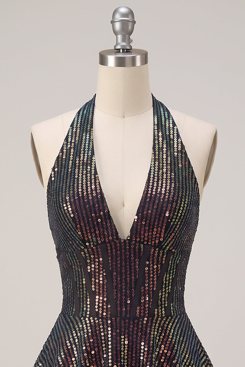 Sparkly Black Corset Sequin Ruffled Halter A Line Short Homecoming Dress