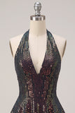 Sparkly Black Corset Sequin Ruffled Halter A Line Short Homecoming Dress