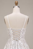 Sparkly White A-Line Spaghetti Straps Sequin Short Homecoming Dress with Bow