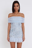 Sparkly Sky Blue Ruffled Floral Tight Sequin Short Homecoming Dress