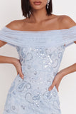 Sparkly Sky Blue Ruffled Floral Tight Sequin Short Homecoming Dress