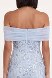 Sparkly Sky Blue Ruffled Floral Tight Sequin Short Homecoming Dress