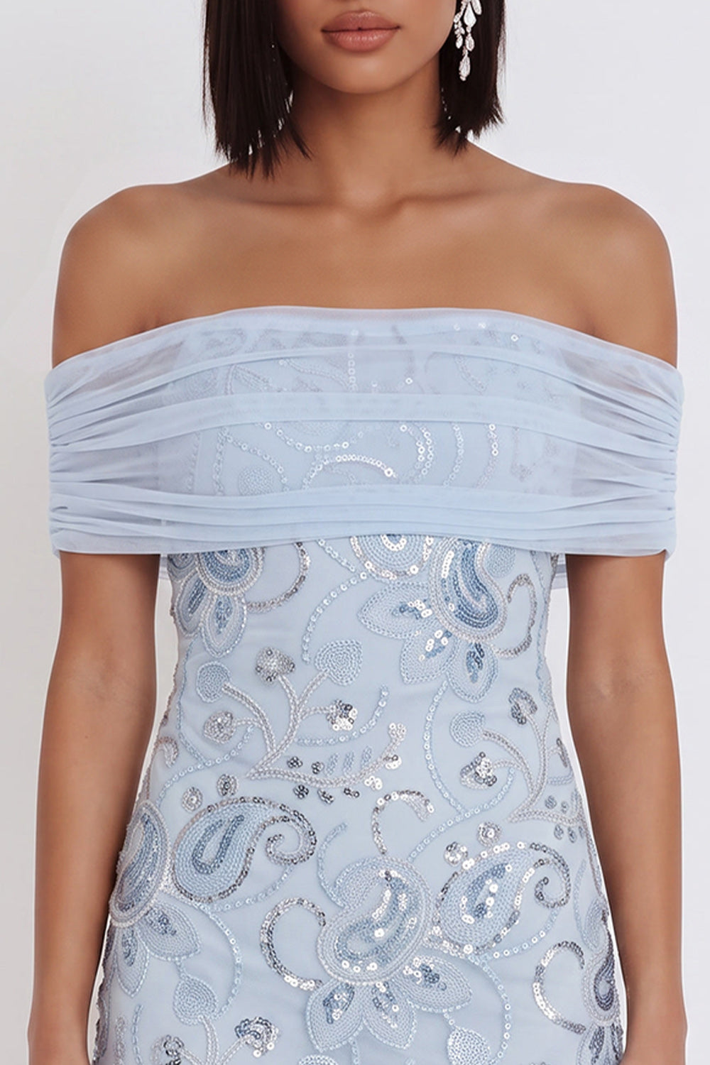 Sparkly Sky Blue Ruffled Floral Tight Sequin Short Homecoming Dress