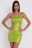 Sparkly Yellow Green Sequin Tight Cut Out Short Homecoming Dress