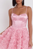 Pink Corset Floral Spaghetti Straps Short Satin Homecoming Dress