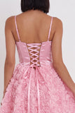 Pink Corset Floral Spaghetti Straps Short Satin Homecoming Dress