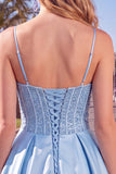 Blue Corset Sequins A-Line Spaghetti Straps Short Homecoming Dress