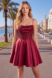 Blue Corset Sequins A-Line Spaghetti Straps Short Homecoming Dress