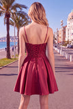 Blue Corset Sequins A-Line Spaghetti Straps Short Homecoming Dress