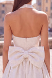 Black Sparkly Halter A Line Sequin Short Homecoming Dress with Bow