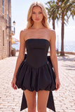 Black Corset Strapless Bubble A Line Short Homecoming Dress with Bow