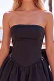 Black Corset Strapless Bubble A Line Short Homecoming Dress with Bow