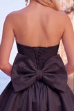 Black Corset Strapless Bubble A Line Short Homecoming Dress with Bow