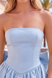 Black Corset Strapless Bubble A Line Short Homecoming Dress with Bow