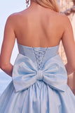 Black Corset Strapless Bubble A Line Short Homecoming Dress with Bow
