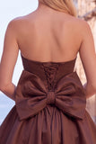 Black Corset Strapless Bubble A Line Short Homecoming Dress with Bow