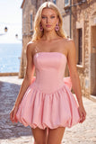 Black Corset Strapless Bubble A Line Short Homecoming Dress with Bow