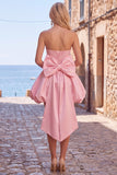 Black Corset Strapless Bubble A Line Short Homecoming Dress with Bow