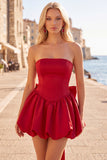 Black Corset Strapless Bubble A Line Short Homecoming Dress with Bow