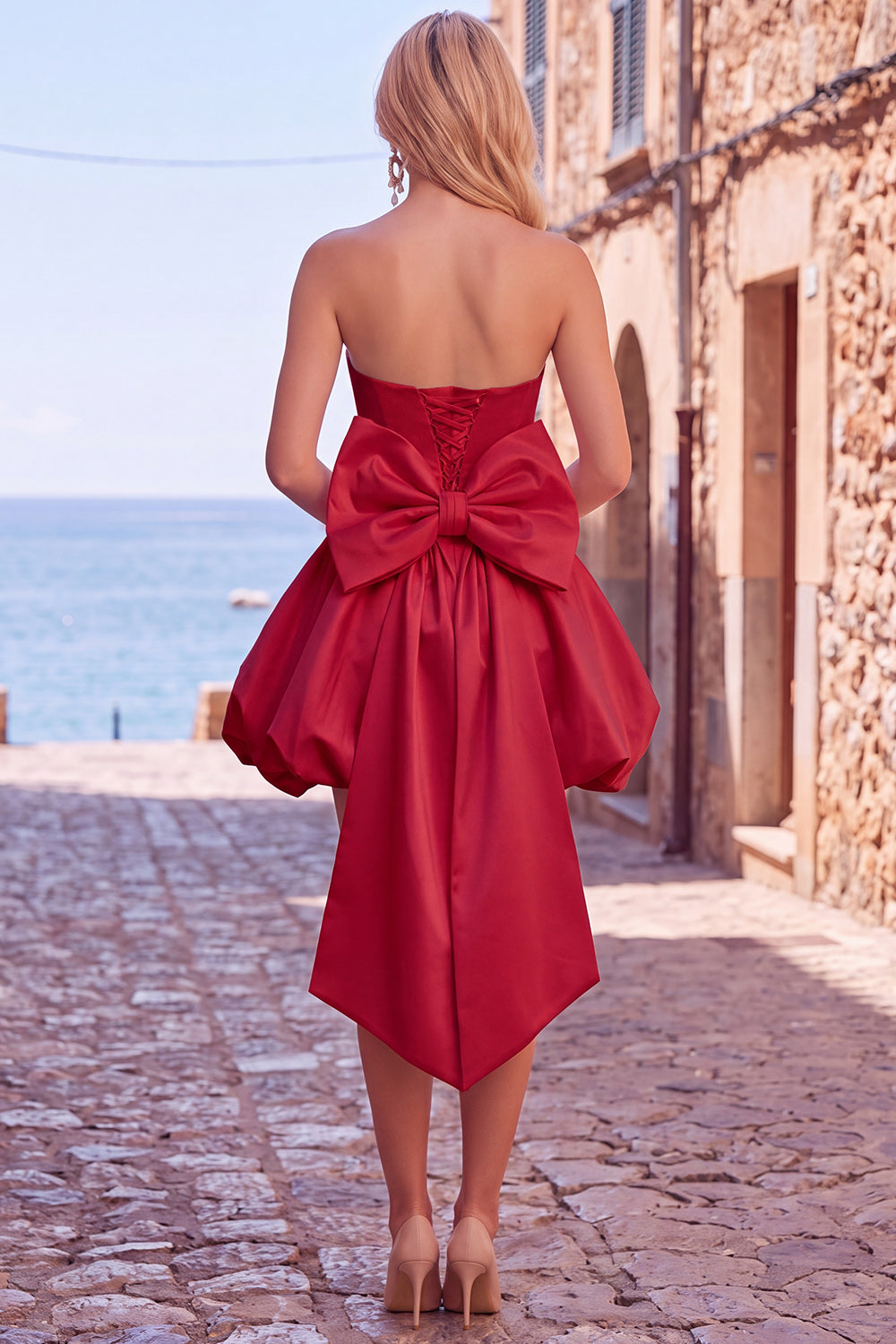 Black Corset Strapless Bubble A Line Short Homecoming Dress with Bow