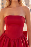 Black Corset Strapless Bubble A Line Short Homecoming Dress with Bow