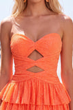 Sparkly Grey Green Keyhole Strapless Beaded Tiered Short Homecoming Dress