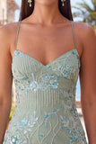Apricot Floral Tight Spaghetti Straps Sequin Short Homecoming Dress