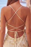 Apricot Floral Tight Spaghetti Straps Sequin Short Homecoming Dress