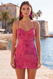 Apricot Floral Tight Spaghetti Straps Sequin Short Homecoming Dress