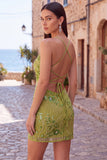 Apricot Floral Tight Spaghetti Straps Sequin Short Homecoming Dress
