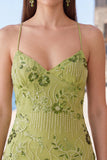 Apricot Floral Tight Spaghetti Straps Sequin Short Homecoming Dress