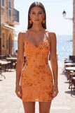 Apricot Floral Tight Spaghetti Straps Sequin Short Homecoming Dress