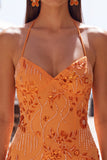 Apricot Floral Tight Spaghetti Straps Sequin Short Homecoming Dress