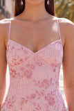 Apricot Floral Tight Spaghetti Straps Sequin Short Homecoming Dress