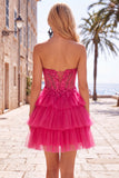 Black Corset A Line Tiered Short Homecoming Dress with Appliques