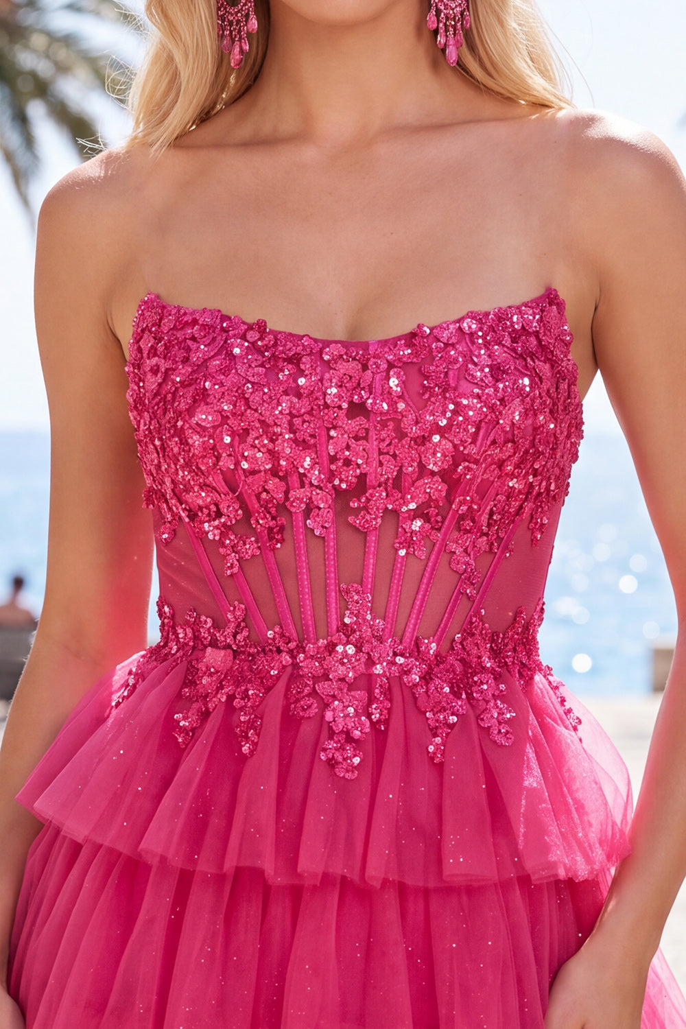 Black Corset A Line Tiered Short Homecoming Dress with Appliques