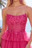 Black Corset A Line Tiered Short Homecoming Dress with Appliques