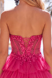 Black Corset A Line Tiered Short Homecoming Dress with Appliques