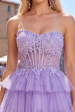 Black Corset A Line Tiered Short Homecoming Dress with Appliques