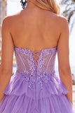 Black Corset A Line Tiered Short Homecoming Dress with Appliques