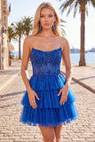 Black Corset A Line Tiered Short Homecoming Dress with Appliques