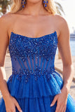 Black Corset A Line Tiered Short Homecoming Dress with Appliques