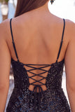 Sparkly Dark Green Sequins Tight Spaghetti Straps Short Corset Homecoming Dress