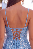 Sparkly Dark Green Sequins Tight Spaghetti Straps Short Corset Homecoming Dress